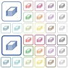 Printing papers color flat icons in rounded square frames. Thin and thick versions included. - Printing papers outlined flat color icons