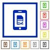 Mobile simcard verified flat color icons in square frames on white background - Mobile simcard verified flat framed icons