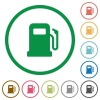 Gas station flat color icons in round outlines on white background - Gas station flat icons with outlines