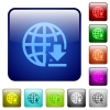 Download from internet icons in rounded square color glossy button set - Download from internet color square buttons