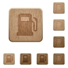 Gas station on rounded square carved wooden button styles - Gas station wooden buttons