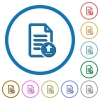 Upload document icons with shadows and outlines - Upload document flat color vector icons with shadows in round outlines on white background