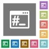 Linux root terminal flat icons on simple color square backgrounds - Linux root terminal square flat icons