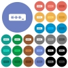 PIN code multi colored flat icons on round backgrounds. Included white, light and dark icon variations for hover and active status effects, and bonus shades on black backgounds. - PIN code round flat multi colored icons