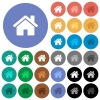 Home multi colored flat icons on round backgrounds. Included white, light and dark icon variations for hover and active status effects, and bonus shades on black backgounds. - Home round flat multi colored icons