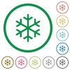 Single snowflake flat color icons in round outlines on white background - Single snowflake flat icons with outlines