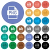 PNG file format round flat multi colored icons - PNG file format multi colored flat icons on round backgrounds. Included white, light and dark icon variations for hover and active status effects, and bonus shades on black backgounds.