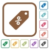 Discount price label simple icons - Discount price label simple icons in color rounded square frames on white background