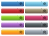 Delete blog comment engraved style icons on long, rectangular, glossy color menu buttons. Available copyspaces for menu captions. - Delete blog comment icons on color glossy, rectangular menu button