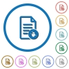 Malicious document icons with shadows and outlines - Malicious document flat color vector icons with shadows in round outlines on white background