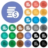 Dollar coins round flat multi colored icons - Dollar coins multi colored flat icons on round backgrounds. Included white, light and dark icon variations for hover and active status effects, and bonus shades on black backgounds.