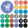 Mark cart item round flat multi colored icons - Mark cart item multi colored flat icons on round backgrounds. Included white, light and dark icon variations for hover and active status effects, and bonus shades on black backgounds.