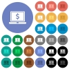 Laptop with Dollar sign multi colored flat icons on round backgrounds. Included white, light and dark icon variations for hover and active status effects, and bonus shades on black backgounds. - Laptop with Dollar sign round flat multi colored icons