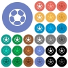 Soccer ball round flat multi colored icons - Soccer ball multi colored flat icons on round backgrounds. Included white, light and dark icon variations for hover and active status effects, and bonus shades on black backgounds.