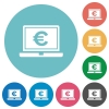 Laptop with Euro sign flat round icons - Laptop with Euro sign flat white icons on round color backgrounds