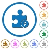 GPS plugin icons with shadows and outlines - GPS plugin flat color vector icons with shadows in round outlines on white background