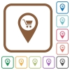 Department store GPS map location simple icons - Department store GPS map location simple icons in color rounded square frames on white background