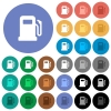 Gas station multi colored flat icons on round backgrounds. Included white, light and dark icon variations for hover and active status effects, and bonus shades on black backgounds. - Gas station round flat multi colored icons