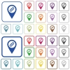 GPS map location attachment outlined flat color icons - GPS map location attachment color flat icons in rounded square frames. Thin and thick versions included.