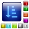 Ascending ordered list mode color square buttons - Ascending ordered list mode icons in rounded square color glossy button set