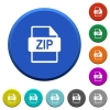 ZIP file format round color beveled buttons with smooth surfaces and flat white icons - ZIP file format beveled buttons