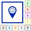 Speedcam GPS map location flat framed icons - Speedcam GPS map location flat color icons in square frames on white background