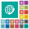 International call multi colored flat icons on plain square backgrounds. Included white and darker icon variations for hover or active effects. - International call square flat multi colored icons