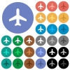 Airplane round flat multi colored icons - Airplane multi colored flat icons on round backgrounds. Included white, light and dark icon variations for hover and active status effects, and bonus shades on black backgounds.