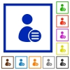 User account options flat color icons in square frames on white background - User account options flat framed icons