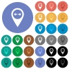 GPS map location distance multi colored flat icons on round backgrounds. Included white, light and dark icon variations for hover and active status effects, and bonus shades on black backgounds. - GPS map location distance round flat multi colored icons