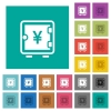 Yen strong box square flat multi colored icons - Yen strong box multi colored flat icons on plain square backgrounds. Included white and darker icon variations for hover or active effects.