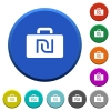 Israeli new Shekel bag round color beveled buttons with smooth surfaces and flat white icons - Israeli new Shekel bag beveled buttons