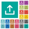 Upload symbol square flat multi colored icons - Upload symbol multi colored flat icons on plain square backgrounds. Included white and darker icon variations for hover or active effects.