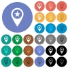 POI GPS map location multi colored flat icons on round backgrounds. Included white, light and dark icon variations for hover and active status effects, and bonus shades on black backgounds. - POI GPS map location round flat multi colored icons