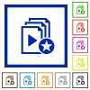 Rank playlist flat color icons in square frames on white background - Rank playlist flat framed icons