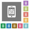 Mobile organizer square flat icons - Mobile organizer flat icons on simple color square backgrounds