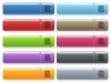 Database statistics icons on color glossy, rectangular menu button - Database statistics engraved style icons on long, rectangular, glossy color menu buttons. Available copyspaces for menu captions.