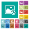 Protect image square flat multi colored icons - Protect image multi colored flat icons on plain square backgrounds. Included white and darker icon variations for hover or active effects.