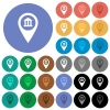 Bank office GPS map location round flat multi colored icons - Bank office GPS map location multi colored flat icons on round backgrounds. Included white, light and dark icon variations for hover and active status effects, and bonus shades on black backgounds.