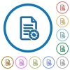 Document settings icons with shadows and outlines - Document settings flat color vector icons with shadows in round outlines on white background