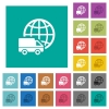 International transport multi colored flat icons on plain square backgrounds. Included white and darker icon variations for hover or active effects. - International transport square flat multi colored icons