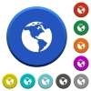 Earth beveled buttons - Earth round color beveled buttons with smooth surfaces and flat white icons