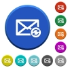Syncronize mails beveled buttons - Syncronize mails round color beveled buttons with smooth surfaces and flat white icons