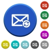 Syncronize mails round color beveled buttons with smooth surfaces and flat white icons - Syncronize mails beveled buttons