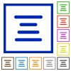 Text align center flat color icons in square frames on white background - Text align center flat framed icons