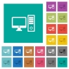 Desktop computer multi colored flat icons on plain square backgrounds. Included white and darker icon variations for hover or active effects. - Desktop computer square flat multi colored icons