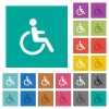 Disability multi colored flat icons on plain square backgrounds. Included white and darker icon variations for hover or active effects. - Disability square flat multi colored icons