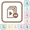 Playlist fast forward simple icons in color rounded square frames on white background - Playlist fast forward simple icons