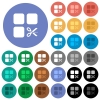 Cut component multi colored flat icons on round backgrounds. Included white, light and dark icon variations for hover and active status effects, and bonus shades on black backgounds. - Cut component round flat multi colored icons