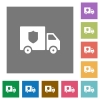 Money deliverer truck square flat icons - Money deliverer truck flat icons on simple color square backgrounds